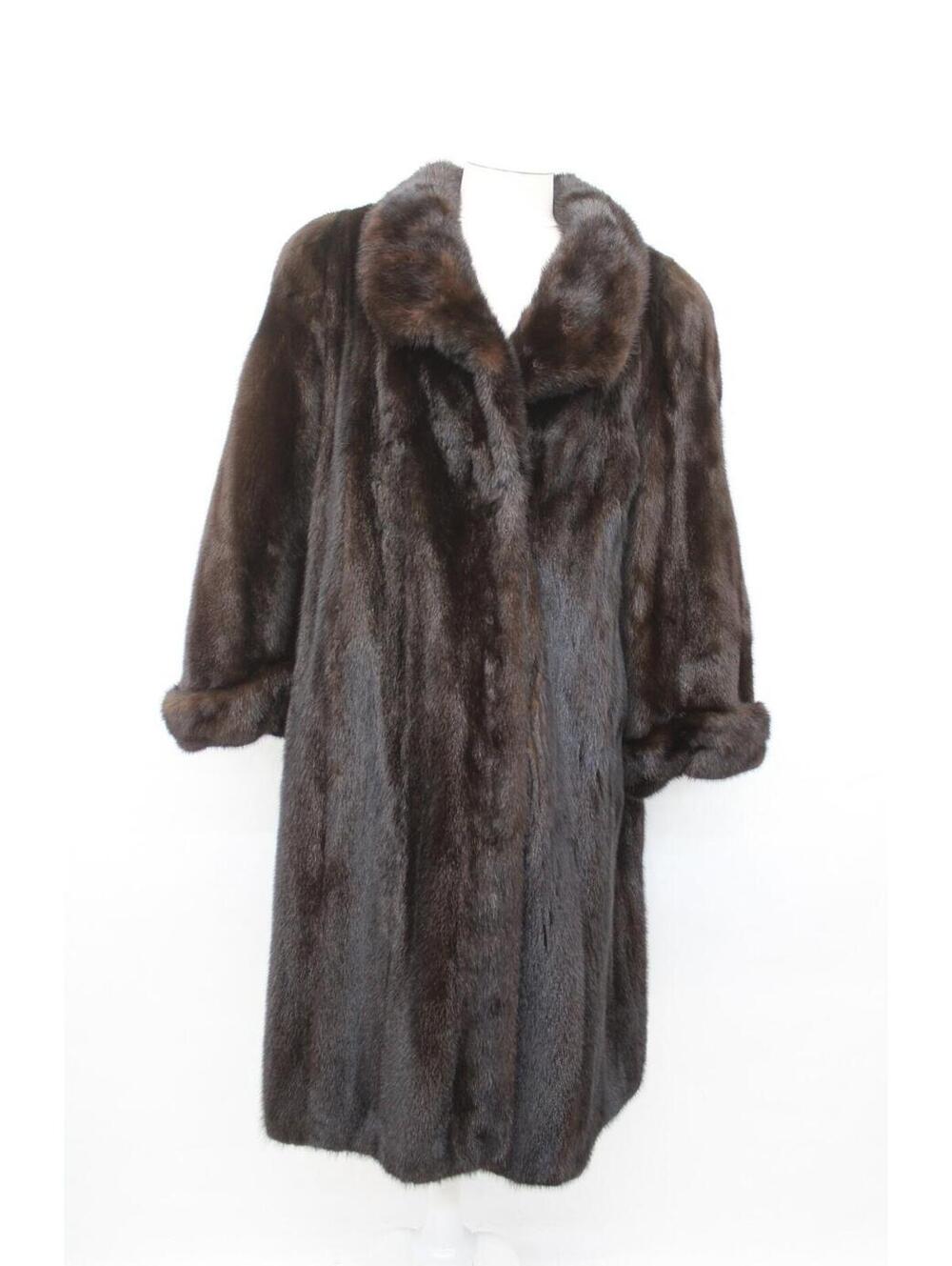 Excellent Canadian Dark Ranch Mink Fur Coat Jacket Women Woman Size 12-14 Large